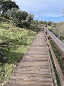 Pasarela de madera en mitad de la ruta de marcha nórdica