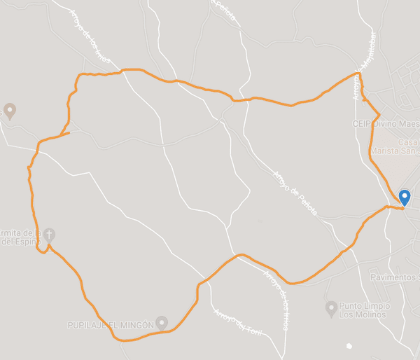 Mapa de la ruta de marcha nórdica de los molinos