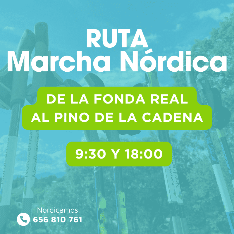 Cartel de la ruta de marcha nórdica al pino de la cadena en la sierra de guadarrama