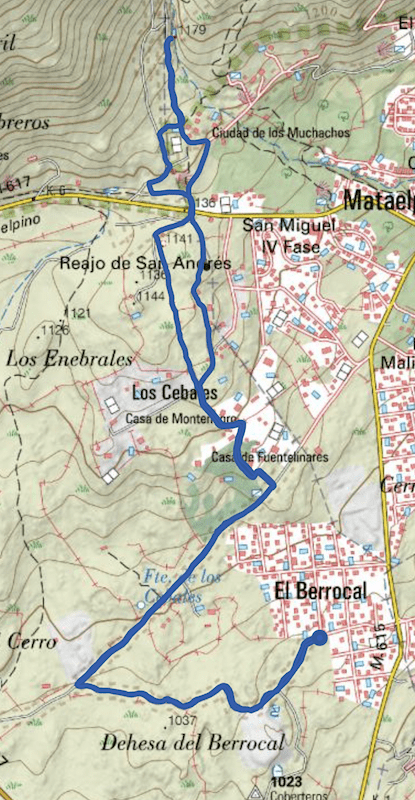Mapa de la ruta de marcha nórdica al embalse de Matalpino