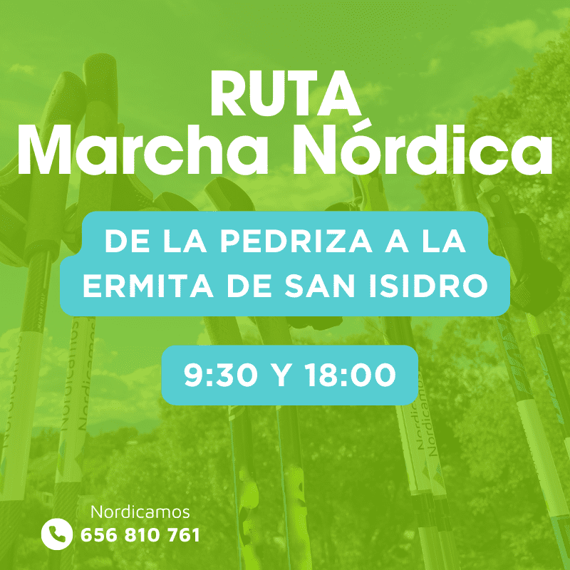 Cartel de la ruta de marcha nórdica de la Pedriza a la ermita de San Isidro