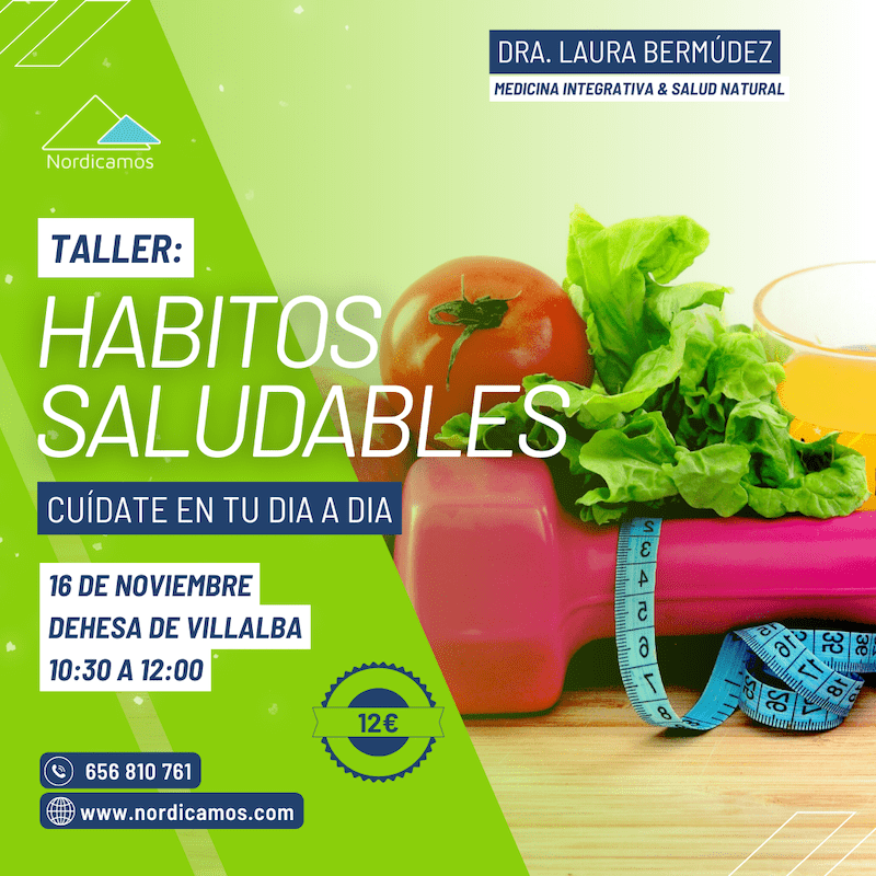 Cartel del taller de marcha nórdica y hábitos saludables.