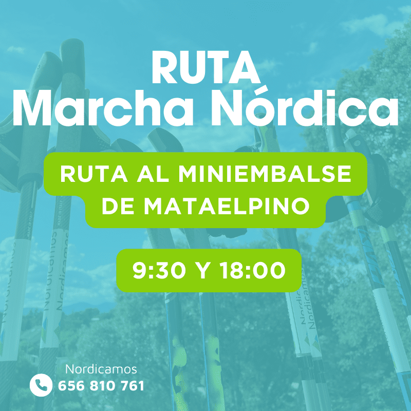 Cartel de la ruta de marcha nórdica al embalse de Matalpino