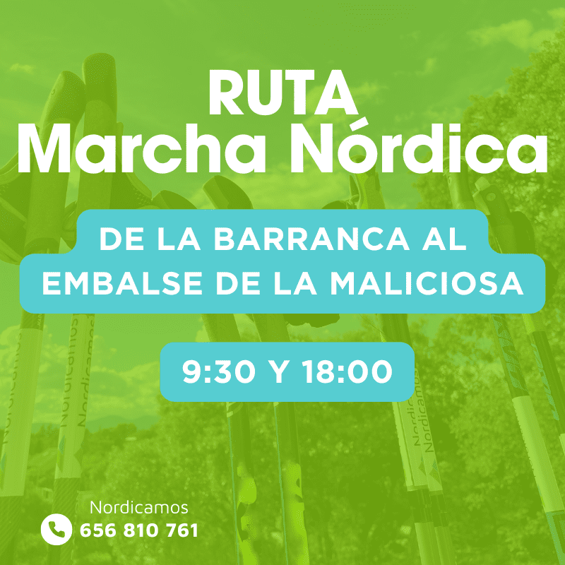 Cartel de la ruta de marcha nórdica al embalse de la maliciosa