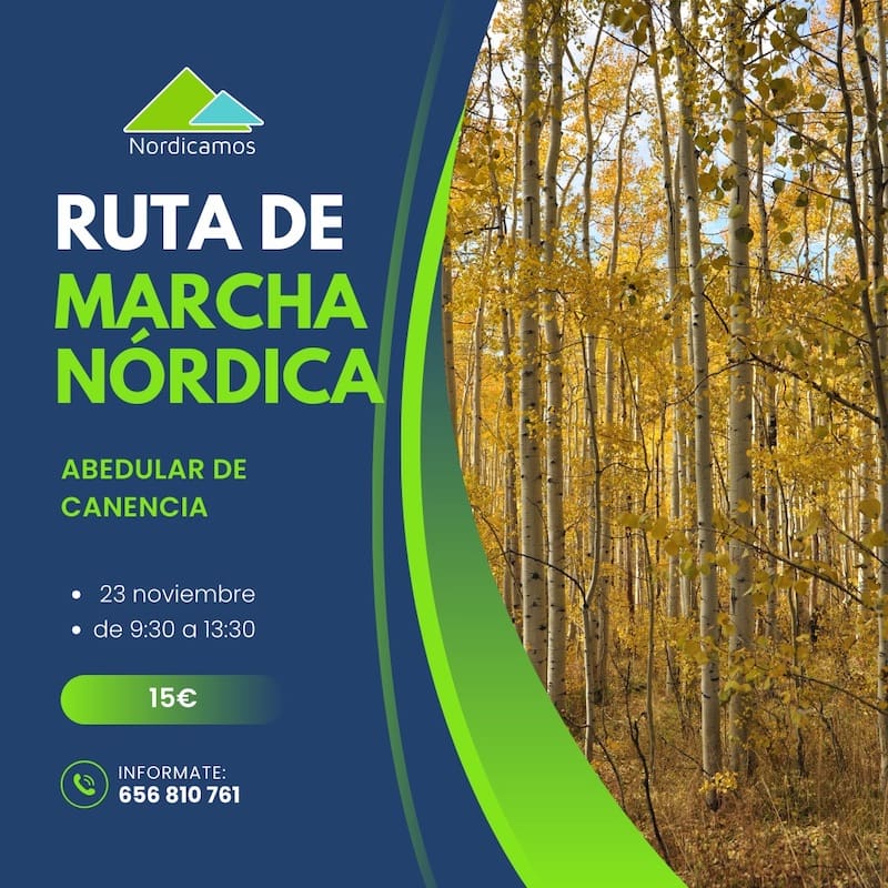 Cartel informativo de la ruta de marcha nórdica por el abedular de Canencia