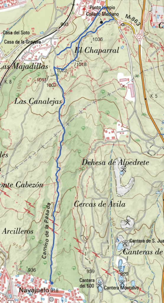Mapa de la ruta de marcha nórdica entre Alpedrete y Collado Mediano