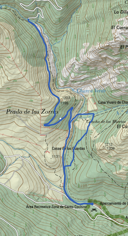 Mapa de la ruta de marcha nórdica al puente del francés