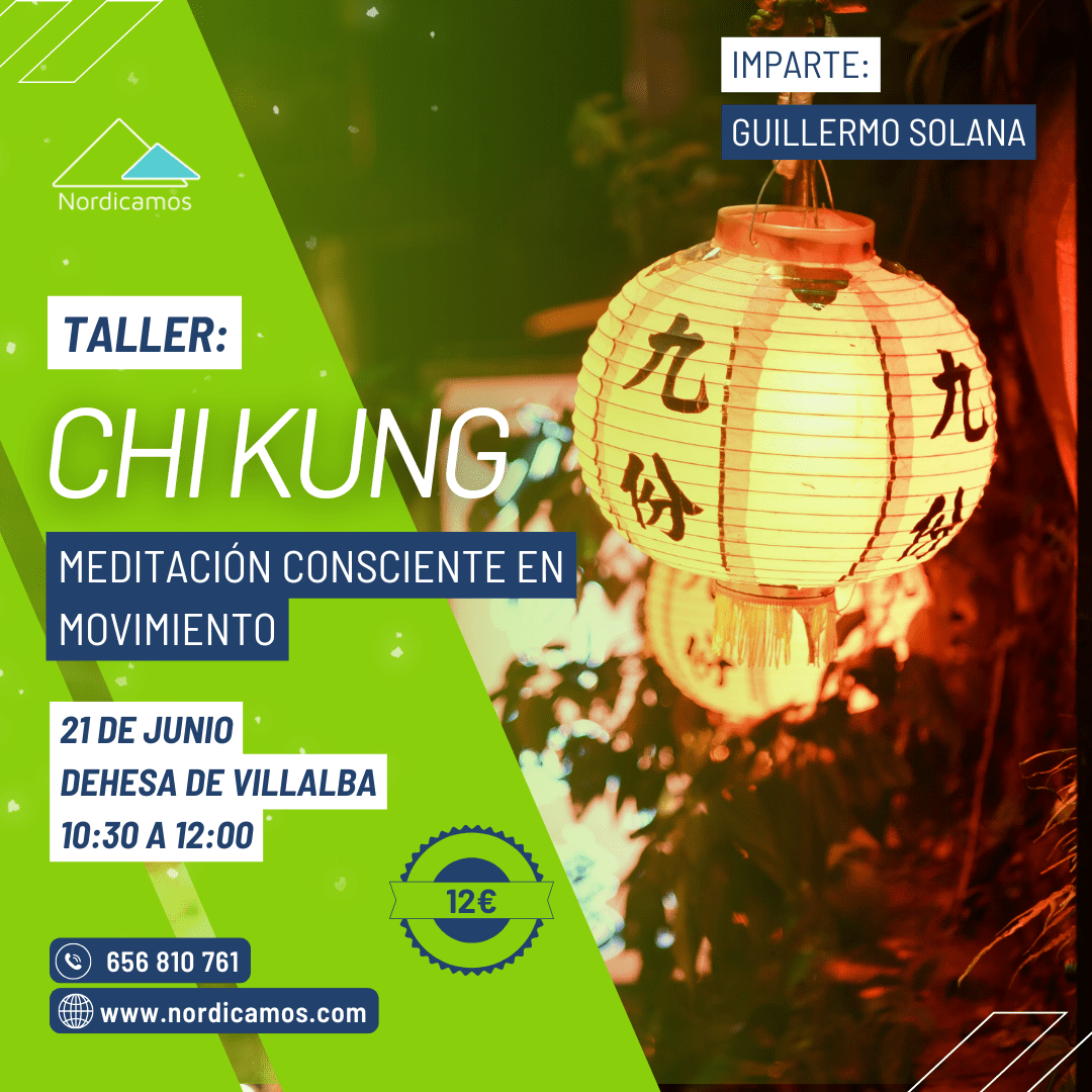 Cartel del taller de marcha nórdica y chikung que se impartirá el día 21 de junio en Villalba
