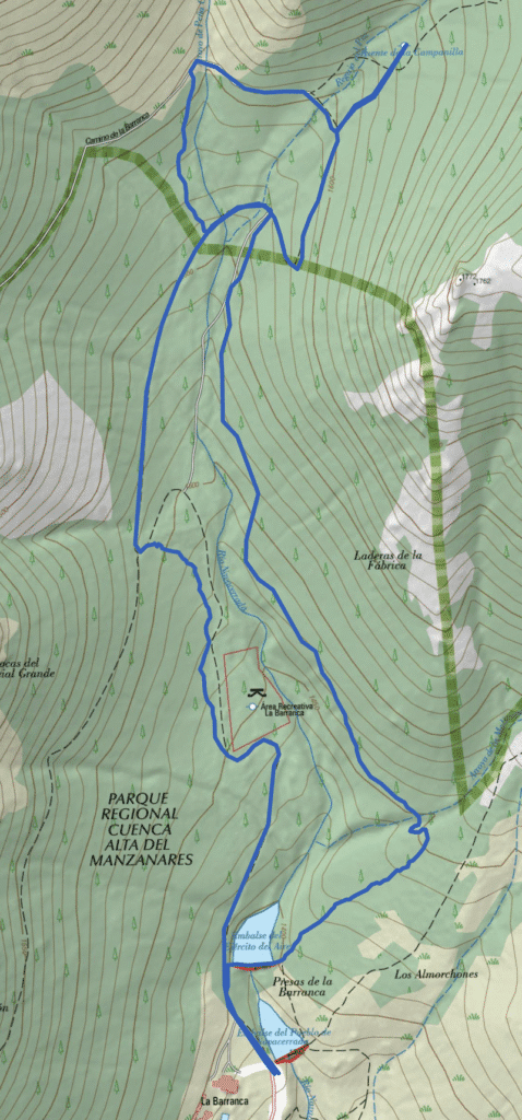 Mapa de la ruta de marcha nórdica a la fuente de la campanilla