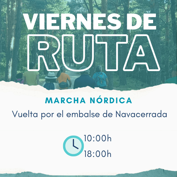 Ruta de marcha nórdica al embalse de Navacerrada en la sierra de Madrid.