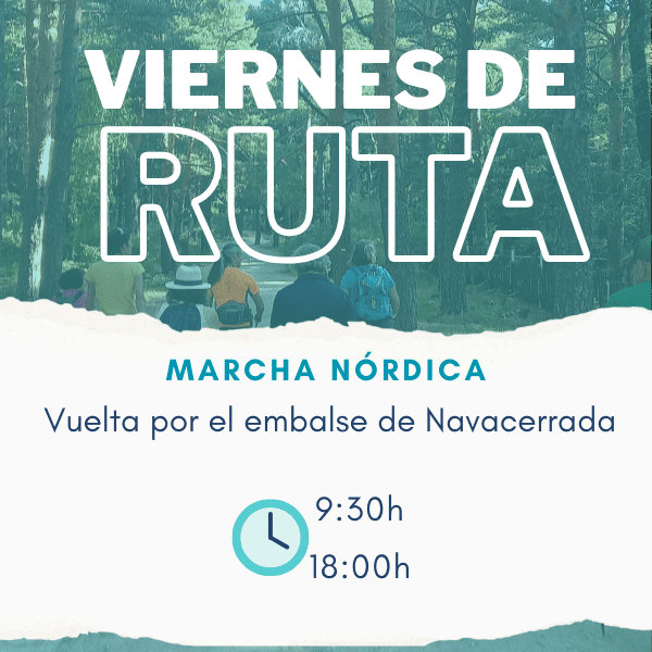 Ruta de marcha nórdica al embalse de Navacerrada en la sierra de Madrid.