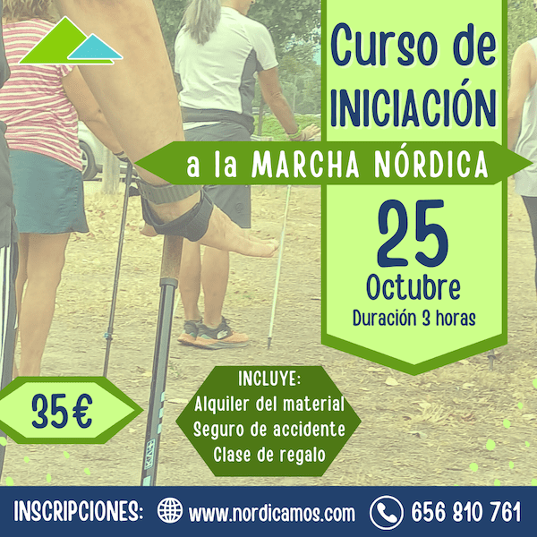Cartel del Curso de iniciación a la marcha nórdica en Madrid en la sierra de Guadarrama en octubre