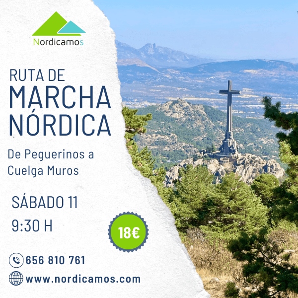 Cartel de la ruta de marcha nórdica por la sierra de guadarrama de Peguerinos a Cuelgamuros
