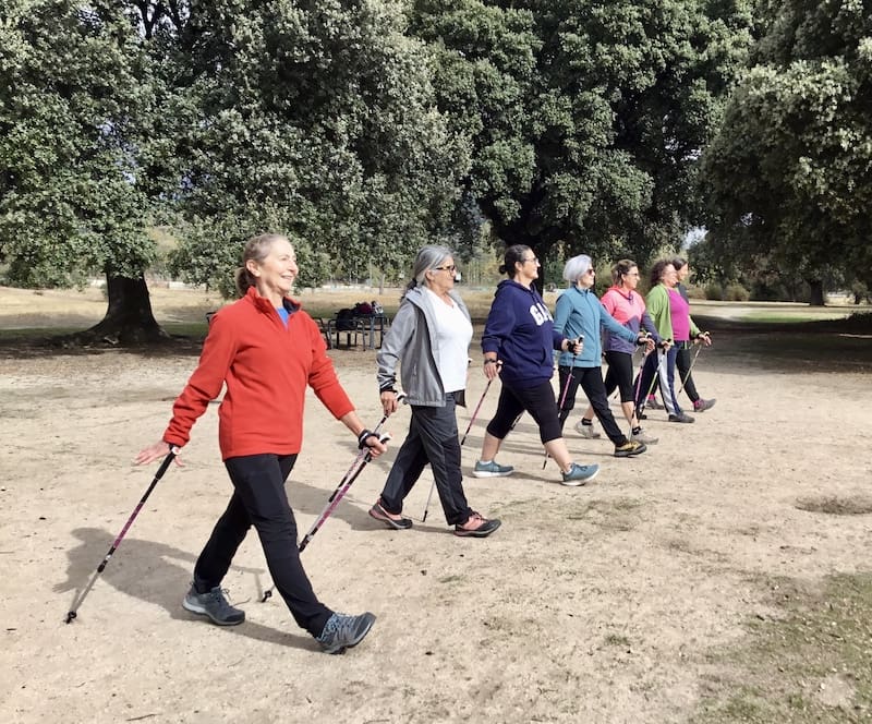 Grupo en un curso de iniciación a la marcha nórdica en la sierra de Madrid
