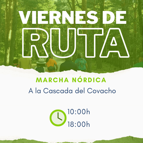 Cartel de la ruta de marcha nórdica a la cascada del Covacho desde Hoyo de Manzanares