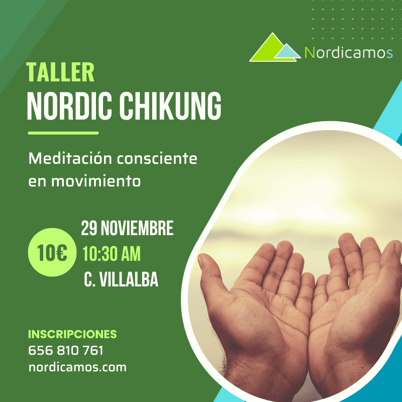 Cartel del Taller de marcha nórdica y Chi kung en la sierra de Madrid en noviembre