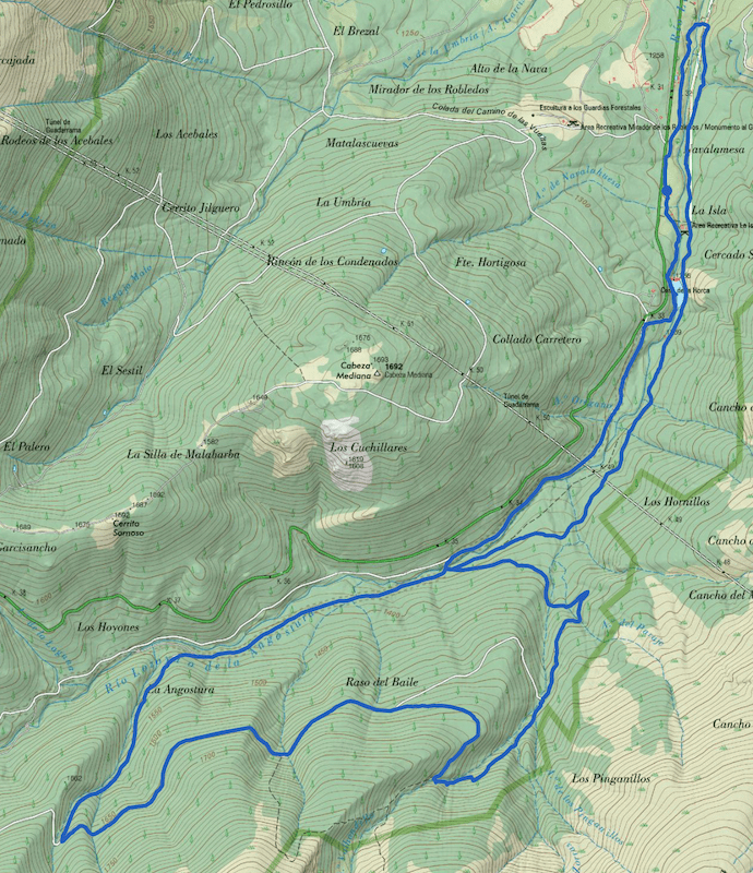 Mapa de la ruta de marcha nórdica al Tejo milenarios de la sierra de Madrid