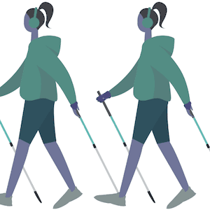 Dos dibujos practicando marcha nórdica
