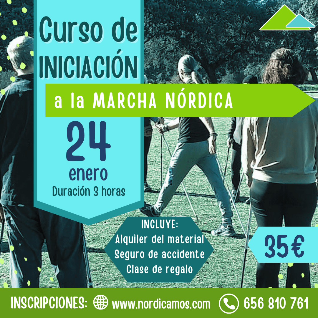 Cartel del curso de iniciación a la marcha nórdica en enero de 2026