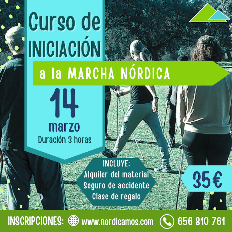 Cartel del curso de iniciación a la marcha nórdica en marzo de 2026