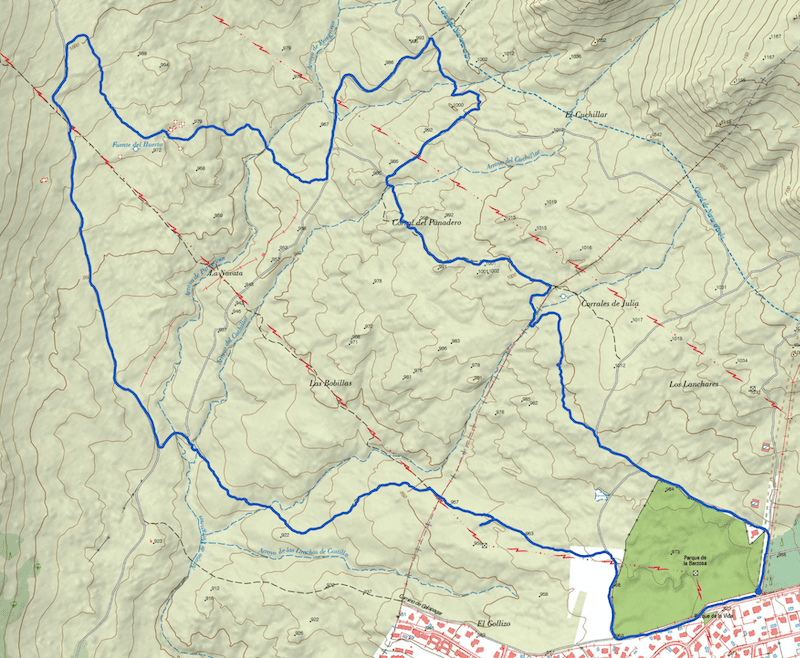 Mapa de la ruta de marcha nórdica en Hoyo de Manzanares a la Charca de Peregrinos
