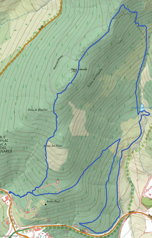Mapa de la ruta de marcha nórdica al embalse del Chiquillo.