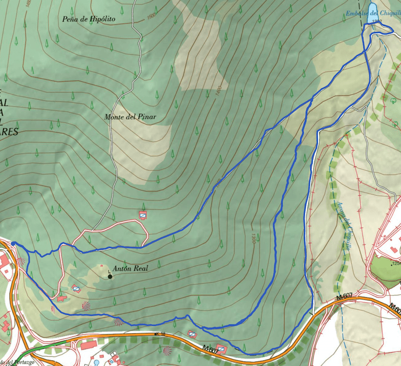 Mapa de la ruta de marcha nórdica al embalse del Chiquillo versión corta