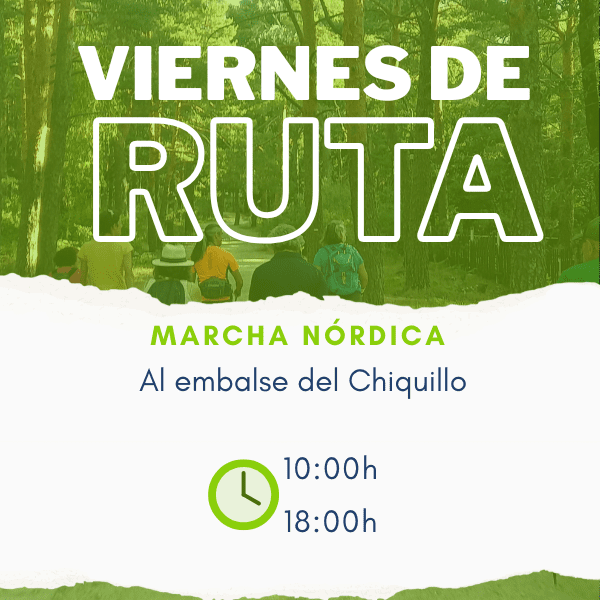Cartel de la ruta de marcha nórdica en abril al embalse del Chiquillo