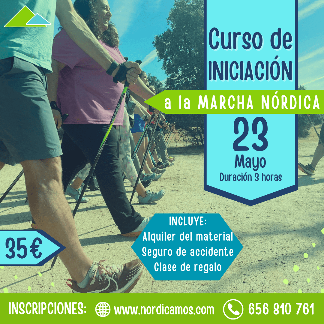 Cartel del curso de iniciación a la marcha nórdica del mes de mayo de 2026