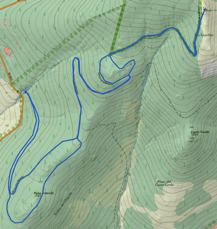Mapa de la ruta de marcha nórdica en el pinar de la Barranca