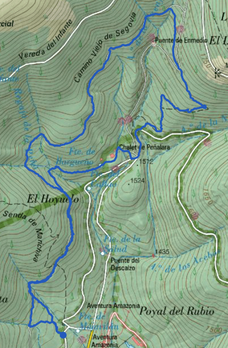 Mapa de la ruta de marcha nórdica al Chalet de Peñalara en Cercedilla