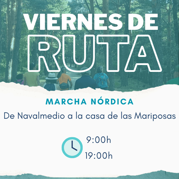 Cartel de la ruta de marcha nórdica a la casa de las mariposas en Cercedilla