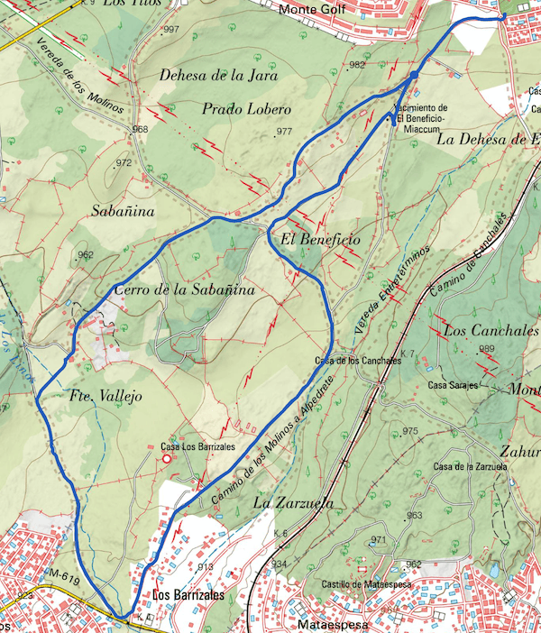 Mapa de la ruta de marcha nórdica a los barrizales en plena Sierra de Guadarrama