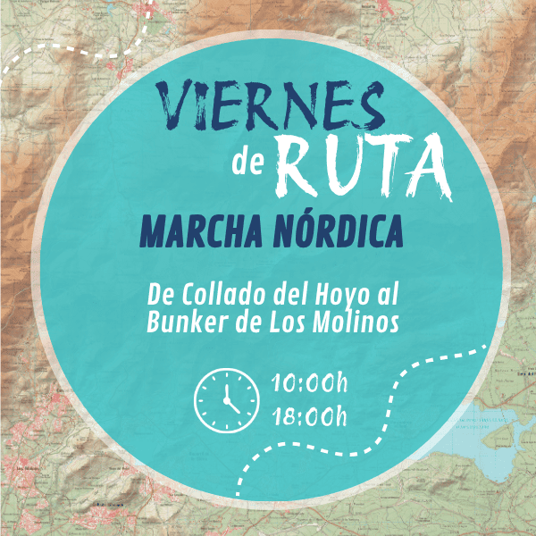 Cartel informativo de la ruta de marcha nórdica desde Cercedilla al Bunker de los Molinos.