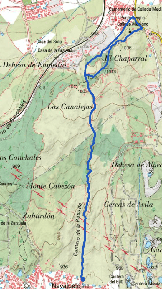 Mapa de la ruta de marcha nórdica entre Alpedrete y C. Mediano en 2026