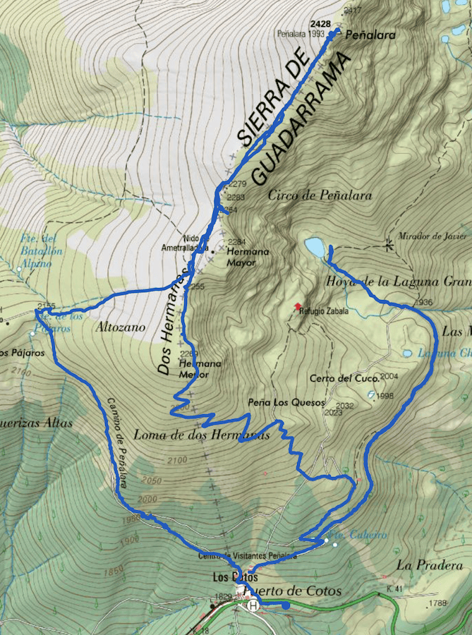 Mapa ruta de marcha nórdica a Peñalara y Laguna Grande- 24 de octubre de 2026